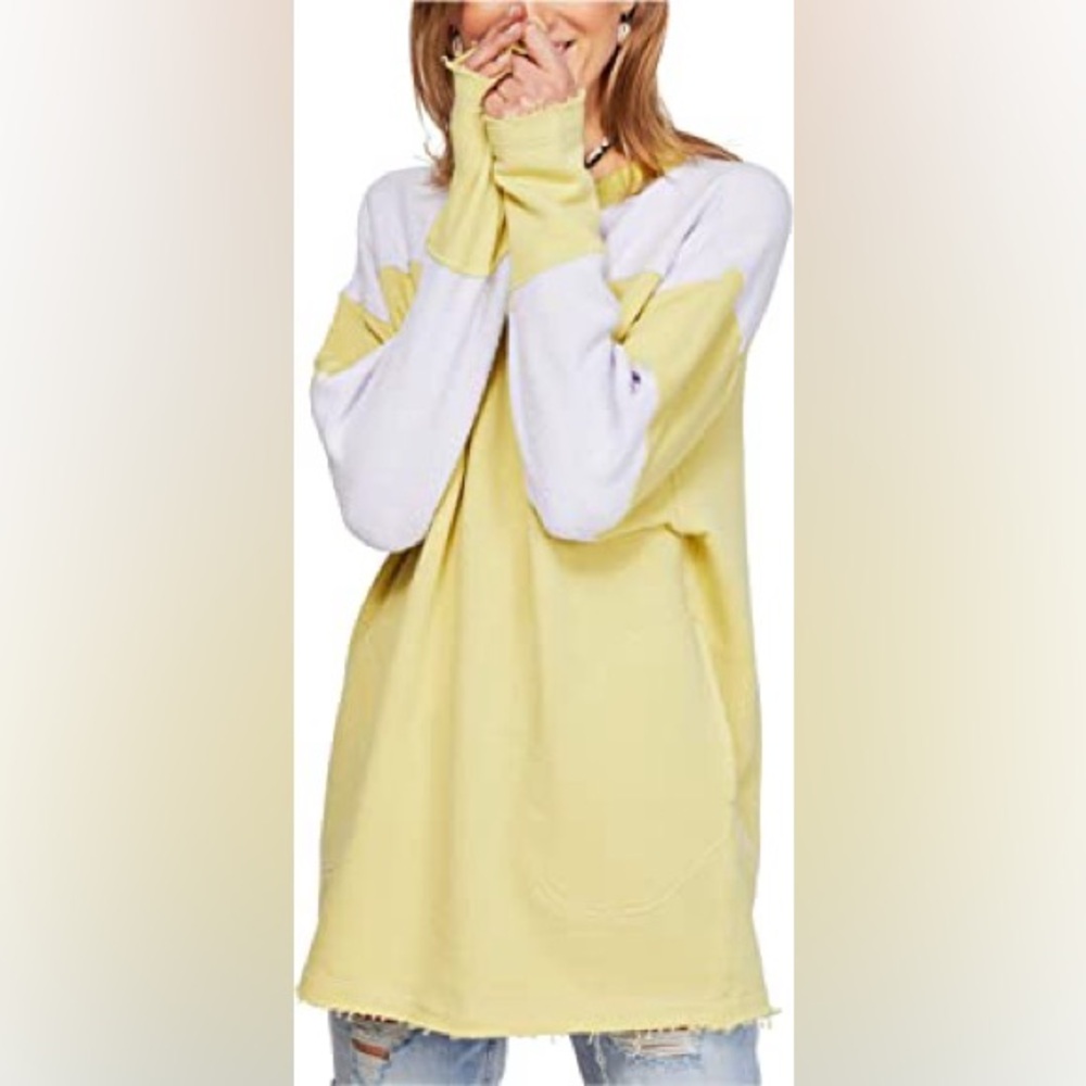 NWT XS Free People Jordan Fleece Sweatshirt Citron Combo Colorblock Oversized FP - Picture 6 of 15